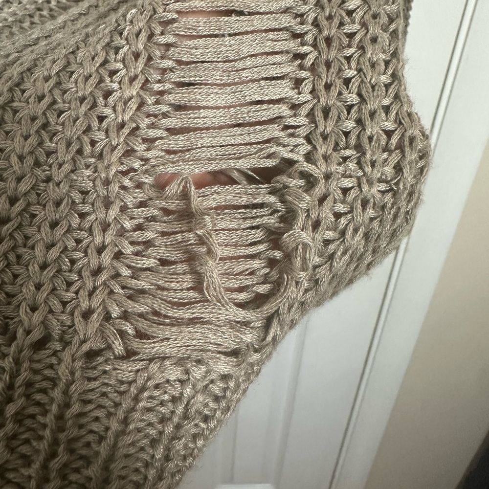 Tan Cardigan Sweater V-Neck Ribbed - Picture 6 of 6